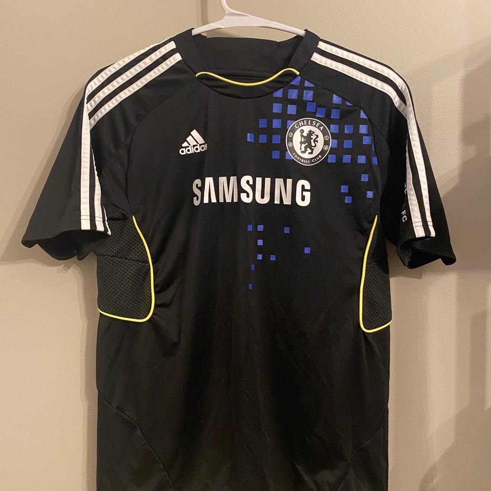 Adidas Black Chelsea FC youth Soccer Jersey with White and Blue Accents